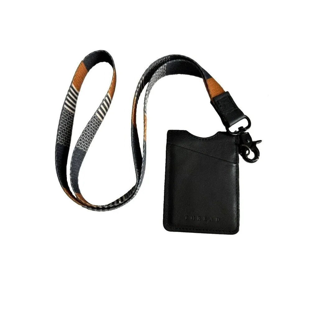 Thread Wallets Ultra Slim Minimalist Card Holder With Lanyard Leather Brown